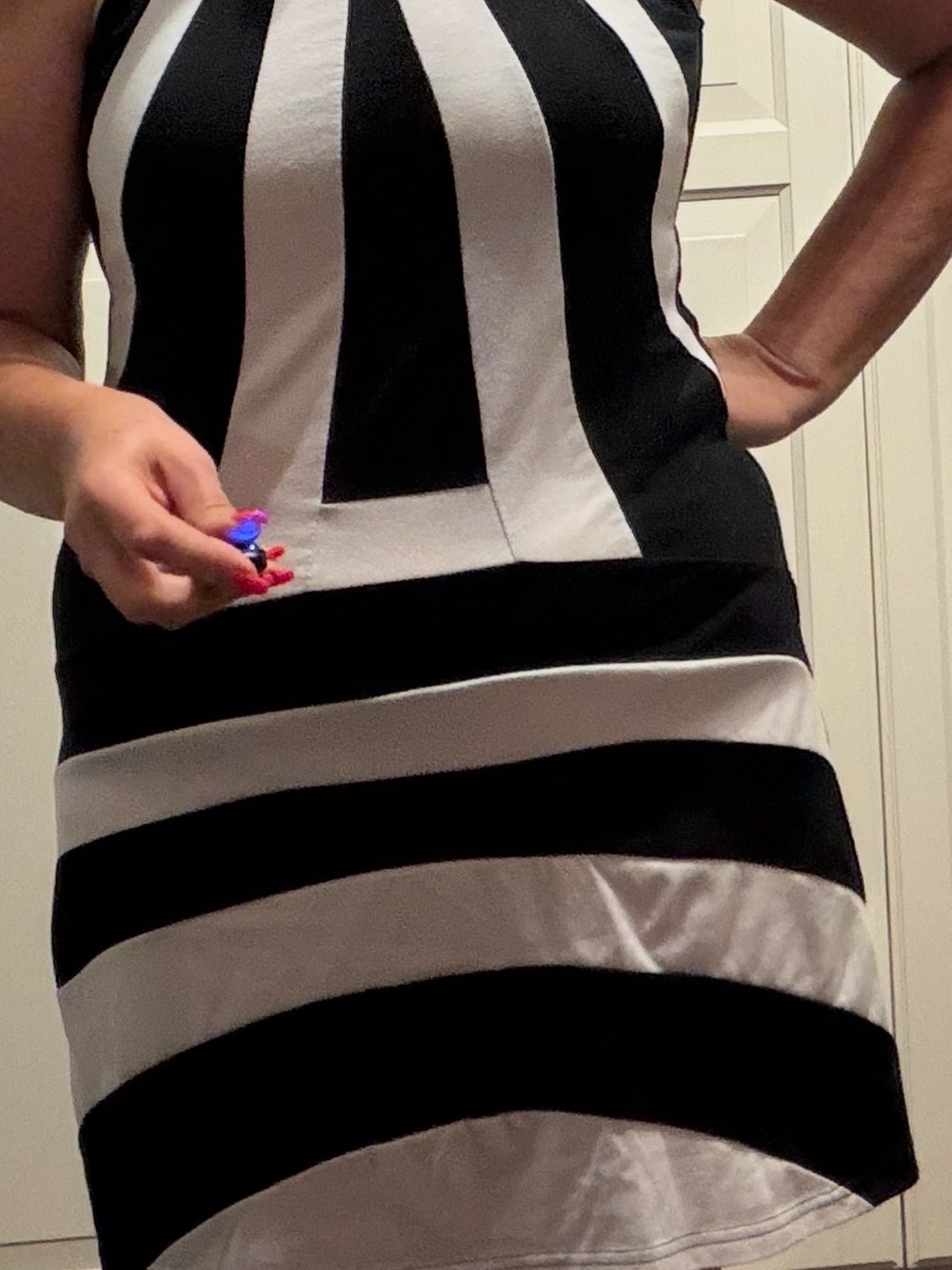 BAMBOO Black and White Striped Mini Dress